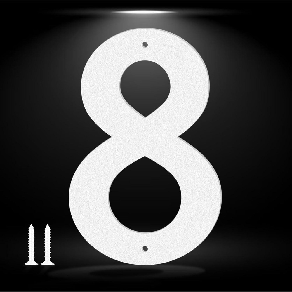 8" Metal House Address Number 8 White Modern Matte Wall Door Sign With Screws